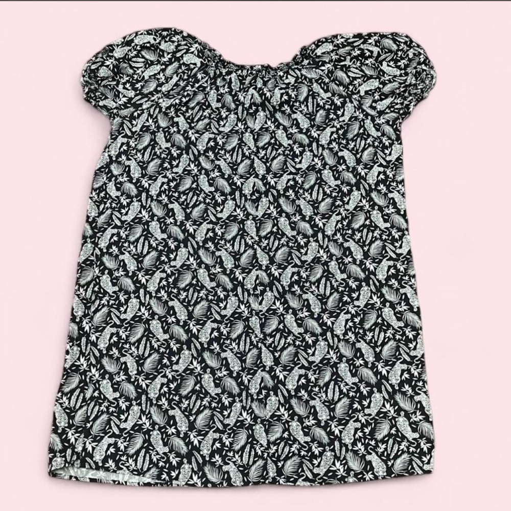 Old Navy Tiger Leaf Print Tassel Tie Shift Dress XL Black White Boho - Picture 5 of 6